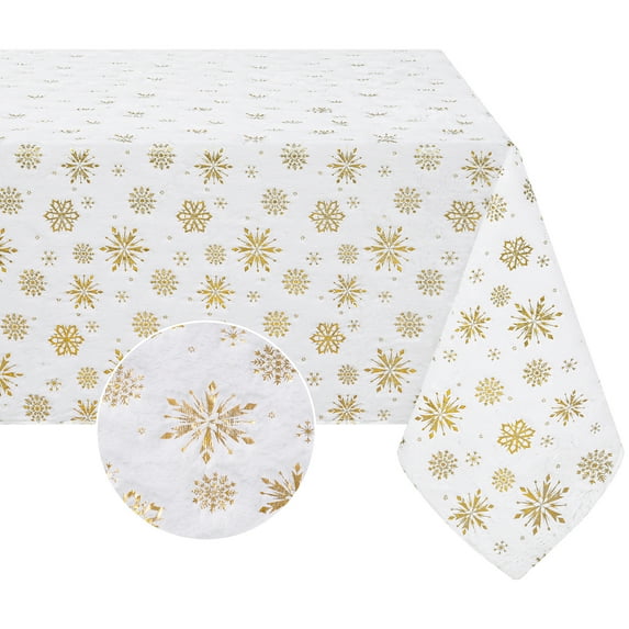 Sevenstars Christmas Tablecloth Gold Snowflake Tablecloth Colorful PV Velvet Rectangle Table Cover for Dinner Party, 60" x 84"