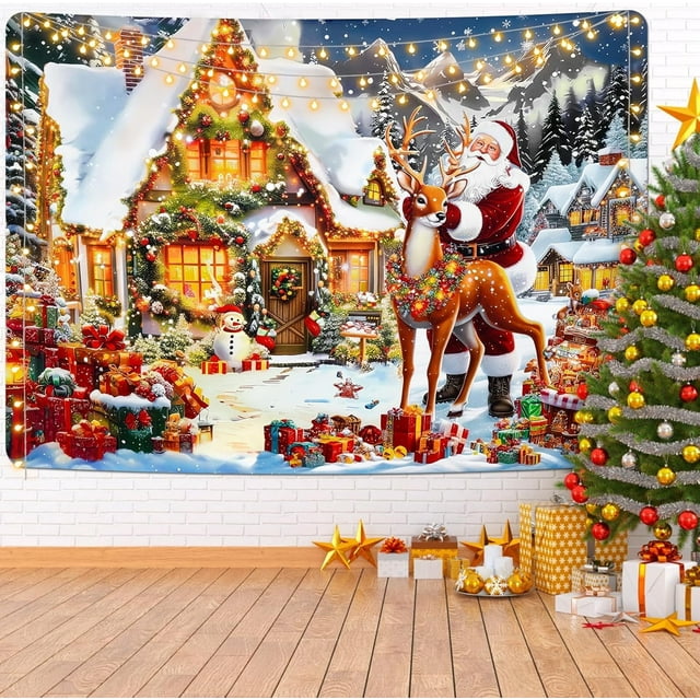 Sevenstars Christmas Tapestry Xmas Colorful Tapestry Wall Hanging for
