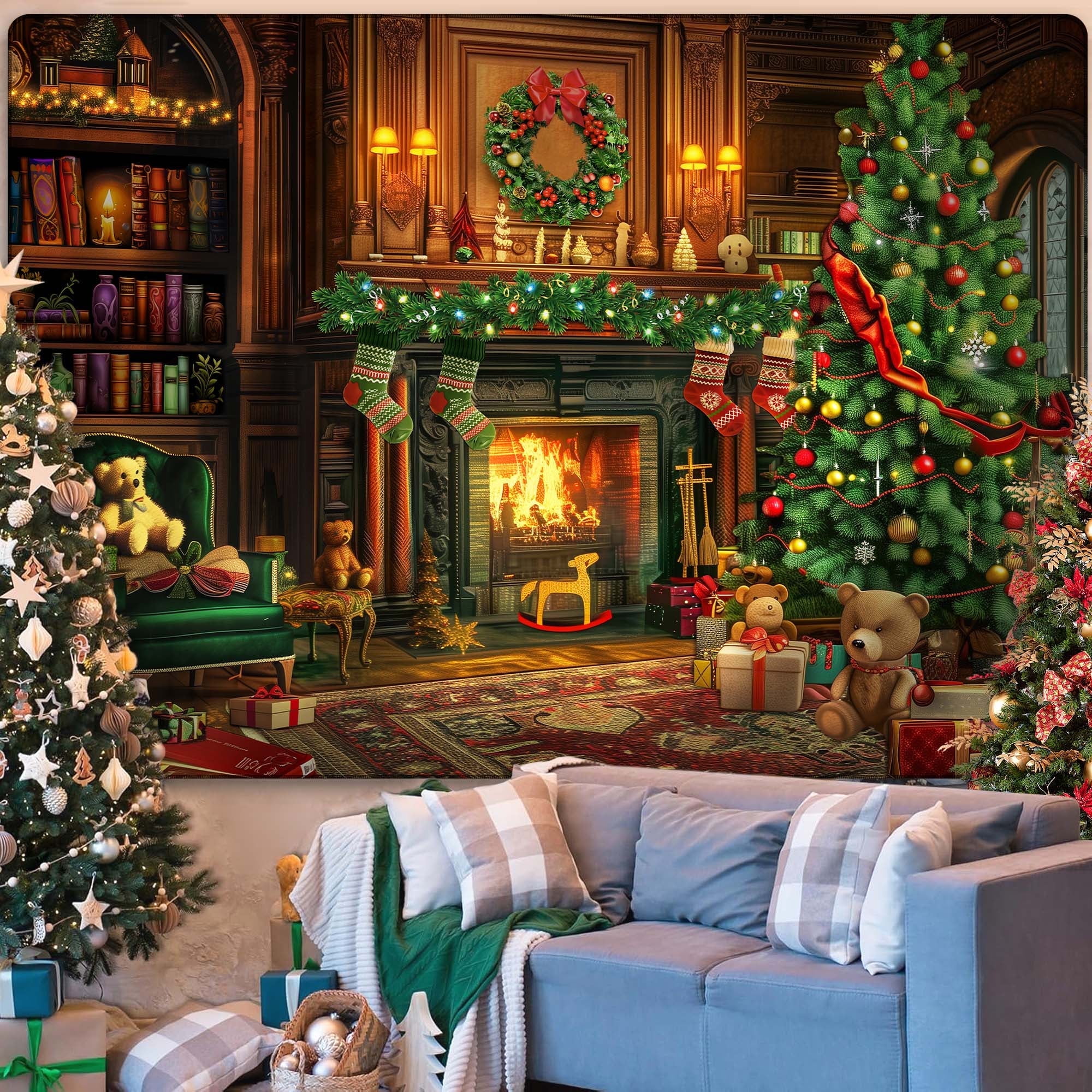Sevenstars Christmas Tapestry Xmas Tapestry Fireplace Wall Hanging
