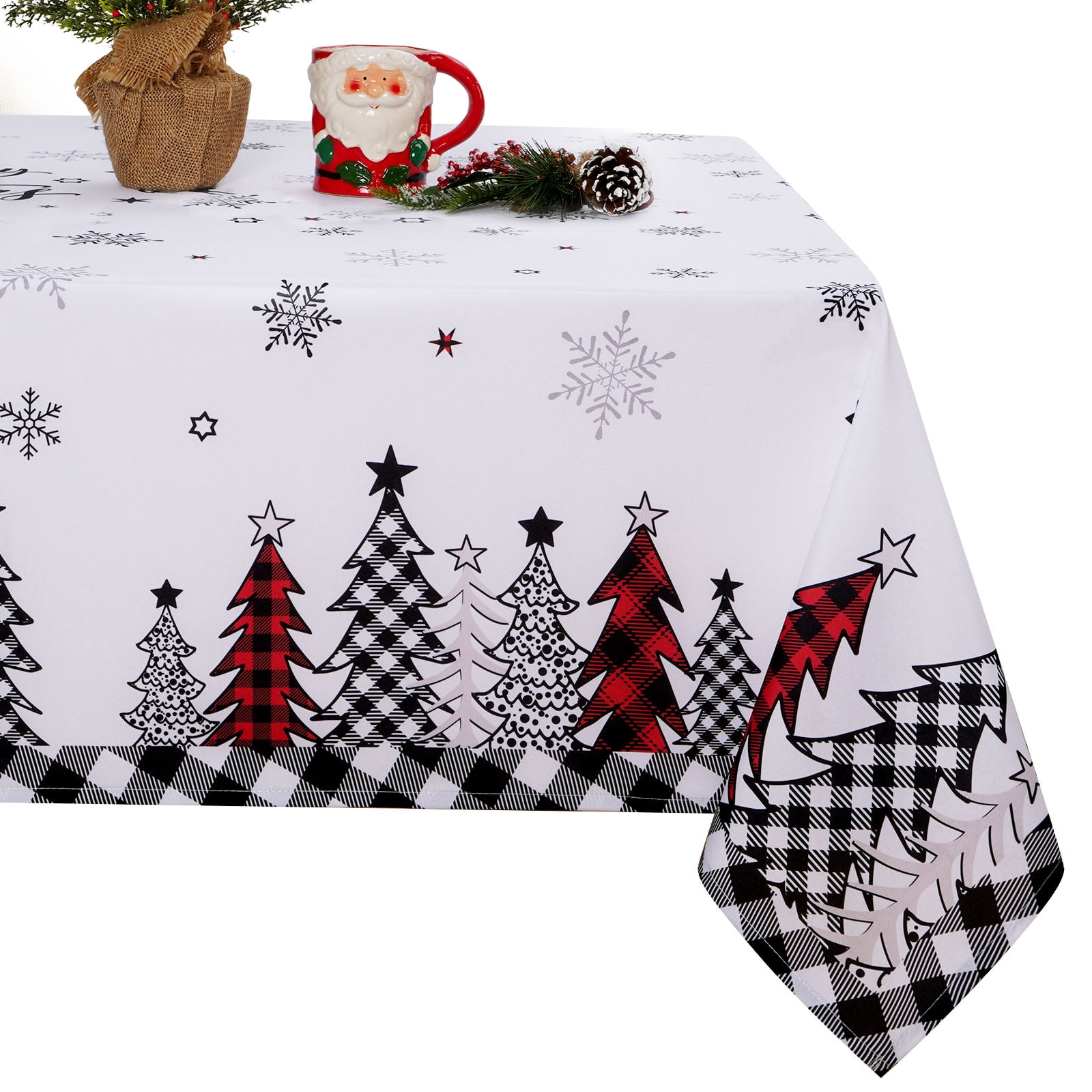 Sevenstars Christmas Tree Tablecloth Black and White Plaid Table Cloth ...