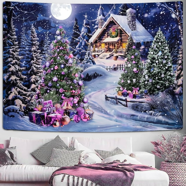Sevenstars Christmas Tree Tapestry Xmas Wall Tapestry Snow Wall Hanging for Room Decor,59.1" x 82.7"