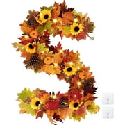 Yastouay Fall Decoration for Home, 5.7Ft Fall Garland,Sunflower Fall Garland with Lights for Thanksgiving Harvest Home Decor