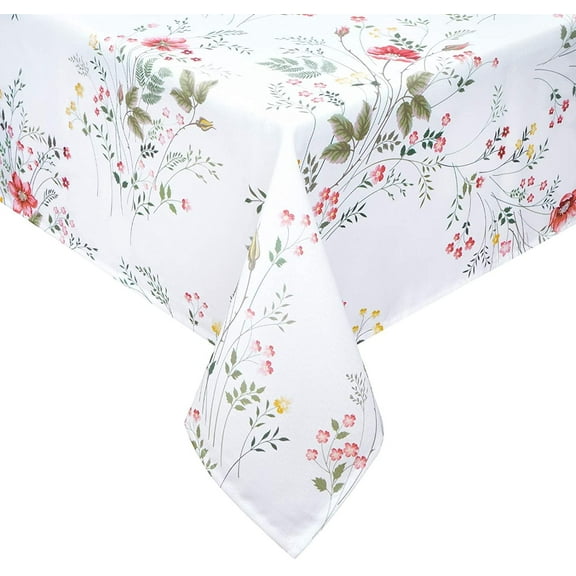 Sevenstars Floral Tablecloth SpringTable Cloth White Rectangle Table Cover for Easter, Picnic, 60" x 84"