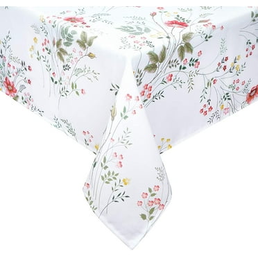 Sevenstars Floral Tablecloth SpringTable Cloth White Rectangle Table Cover for Outdoor, Easter, Picnic, 60" x 84"