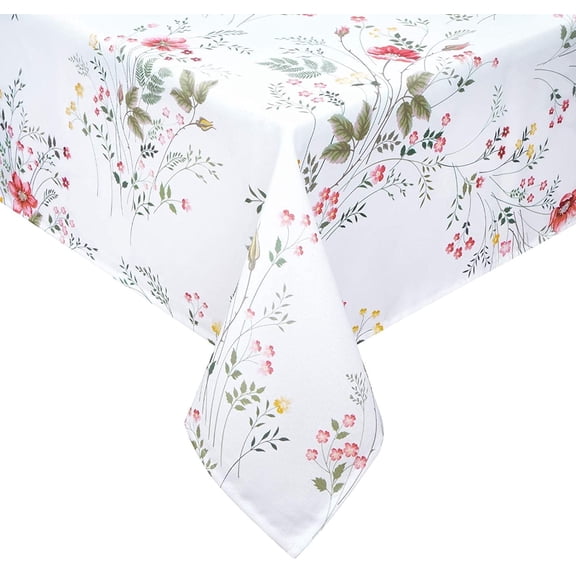 Sevenstars Floral Tablecloth Summer Table Cloth White Square Table Cover for Easter, Picnic, 55" x 55"