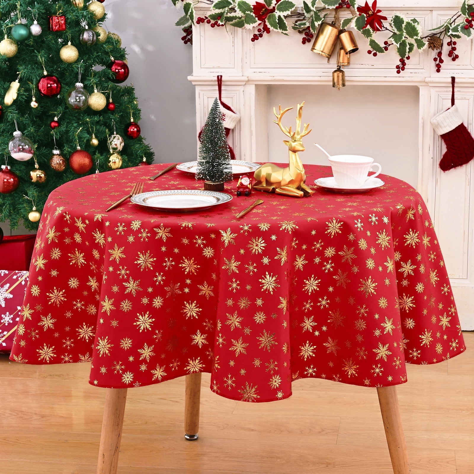 Sevenstars Gold Snowflake Tablecloth Christmas Tablecloth Red Round ...