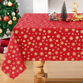 Yastouay Gold Snowflake Tablecloth Christmas Tablecloth Red Square Table Cover for Dinner Party, 55" x 55"