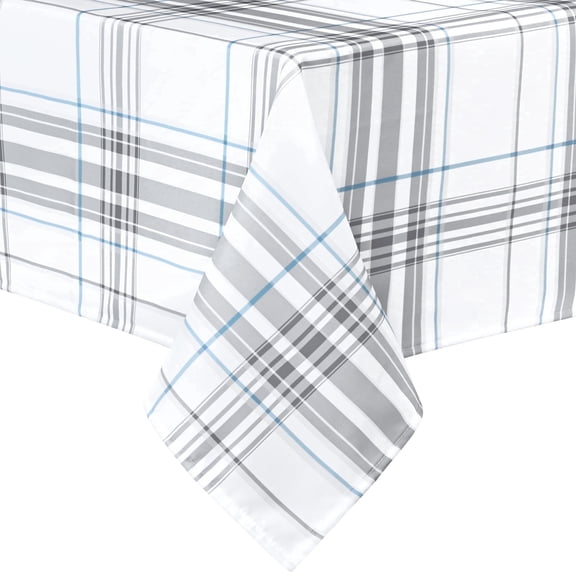Sevenstars Gray Plaid Tablecloth Rectangle Gingham Table Cloth Polyester Washable Table Cover for Dinner Party, Gray and White, 60" x 84"