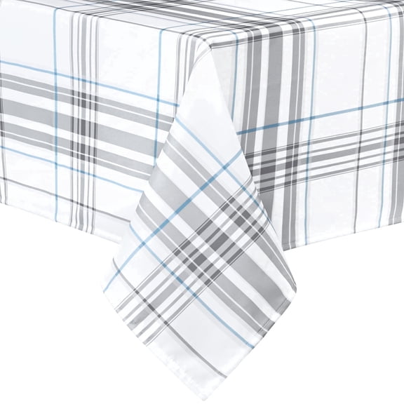 Sevenstars Gray Plaid Tablecloth Rectangle Gingham Table Cloth Polyester Washable Table Cover for Dinner Party, Gray and White, 60" x 84"