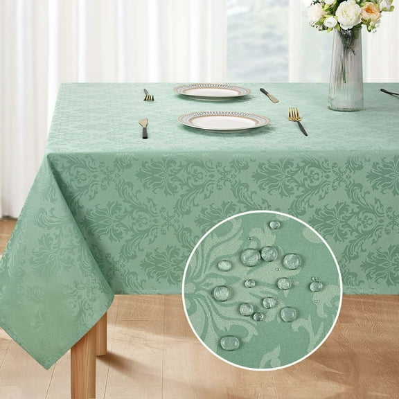 Sevenstars Green Jacquard Tablecloth Rectangle Table Cover for Kitchen Dinning, 60" x 84"