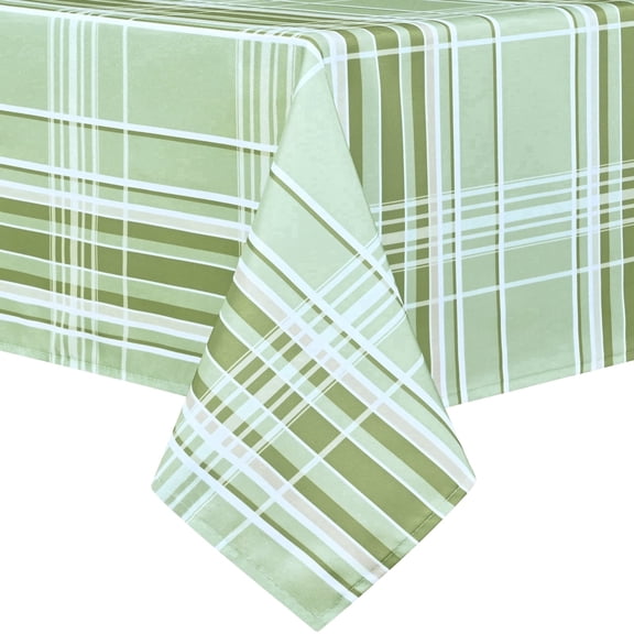 Sevenstars Green Plaid Tablecloth Rectangle Gingham Table Cloth Polyester Washable Table Cover for Dinner Party, Green and White, 60" x 84"