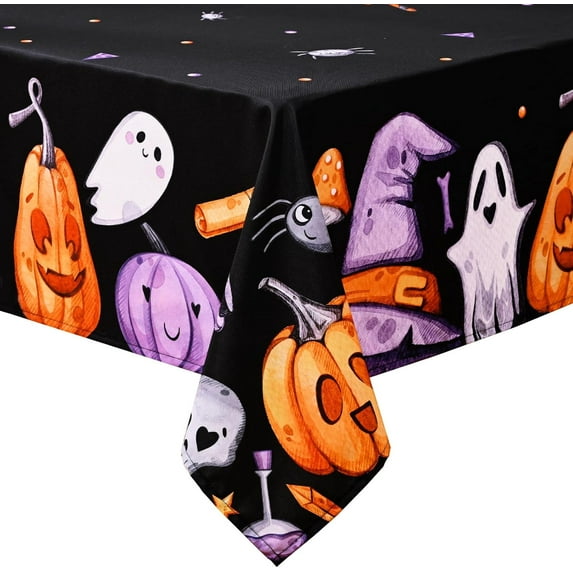 Sevenstars Halloween Tablecloth Ghost Table Cloth Black Rectangular Table Cover for Kitchen Dinner Party, 60" x 84"