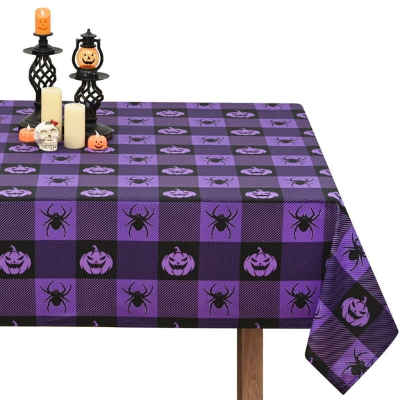 Sevenstars Halloween Tablecloth Purple Buffalo Plaid Table Cloth Rectangle Table Cover for Halloween Dinner Party, 60" x 120"
