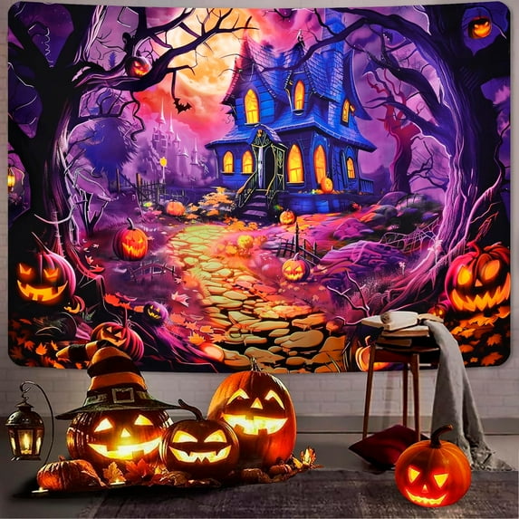 Sevenstars Halloween Tapestry Purple Castle Tapestry Wall Hanging for Room Decor,59.1" x 51.2"