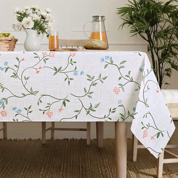 Sevenstars Spring Floral Tablecloth Flaxen Polyester Tablecloth for Kitchen Rectangle Table,Waterproof,60" x 84"