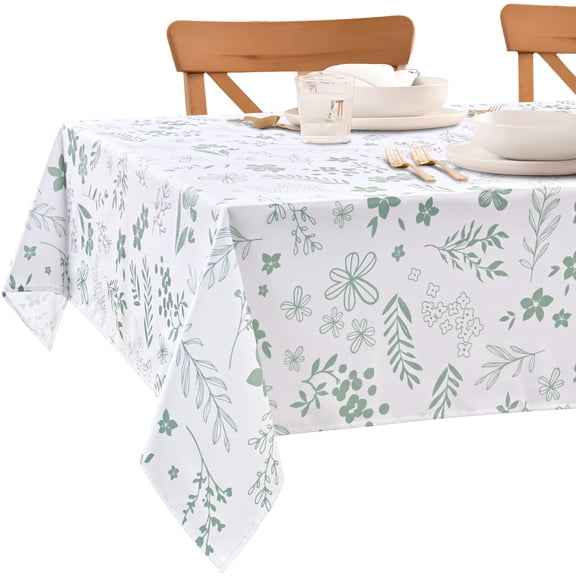 Sevenstars Spring Floral Tablecloth Rectangular Green Flower Printed Table Cover for Kitchen Dinner Decor,Waterproof,60" x 84"
