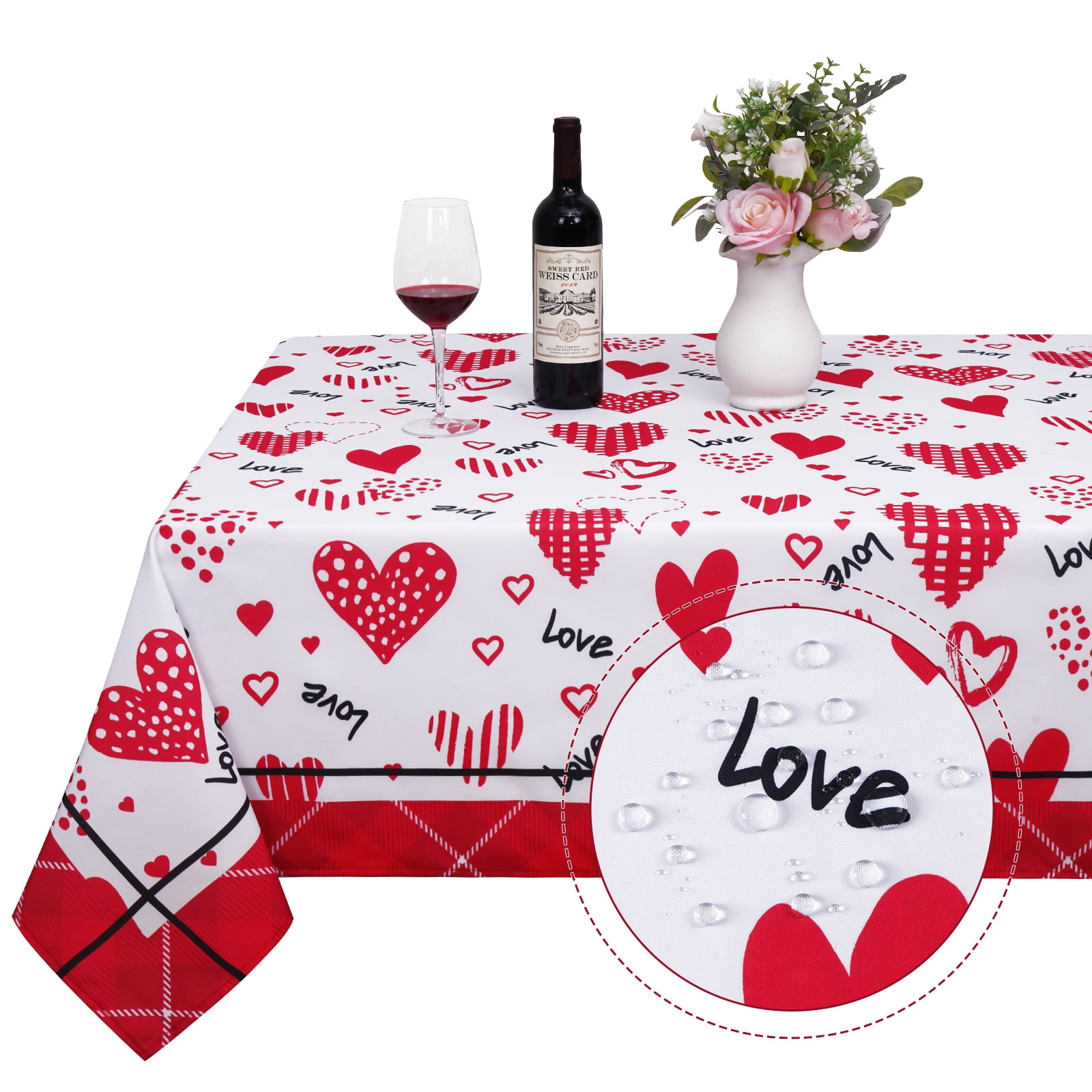 Sevenstars Red Heart Table Cloth Valentines Day Tablecloth Romantic