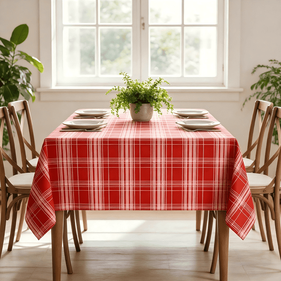 Sevenstars Red Plaid Tablecloth Rectangle Gingham Table Cloth Polyester Washable Table Cover for Dinner Party, Red and White, 60" x 84"
