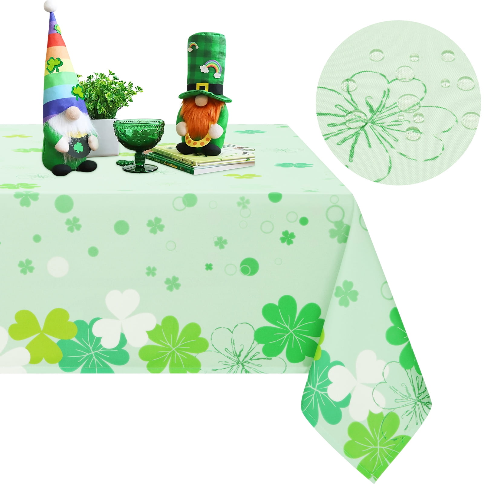 St Patricks Day Tablecloth 60x120 Inch - Green Shamrock Scallop Edge Rectangular Table Cover