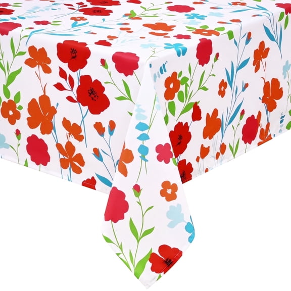 Sevenstars Summer Flower Tablecloth ,Red Wild Flower Table Cloth,Waterproof Ployester Rectangular Table Cover for Kitchen Dinner Party Picnic（60" x 84"）