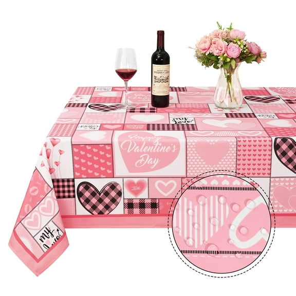 Sevenstars Valentine's Day Tablecloth Pink Buffalo Plaid Rectangle Table Cover for Anniversary Wedding Party, 60 x 84 inch