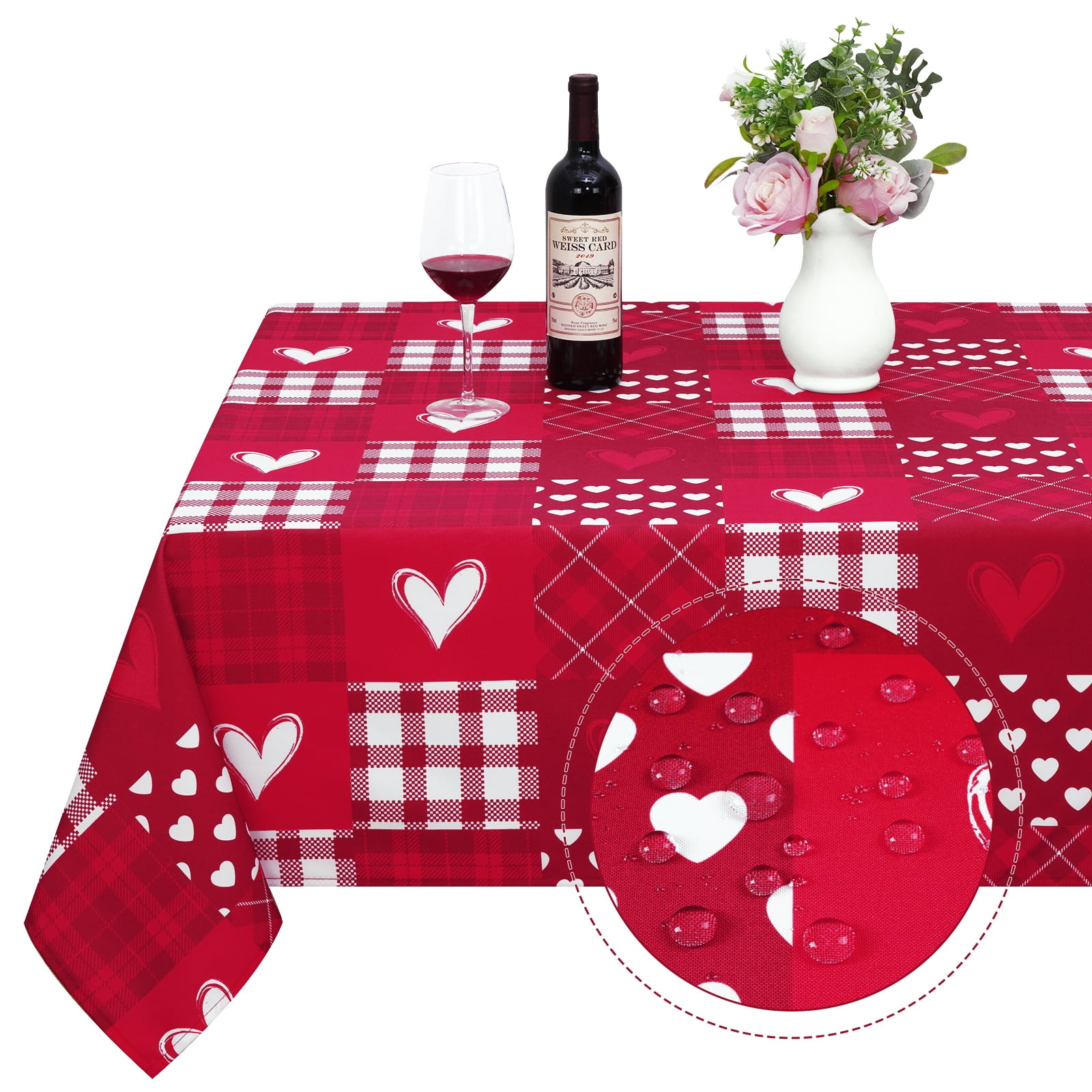 Sevenstars Valentine's Day Tablecloth Red Buffalo Plaid Table Cloth