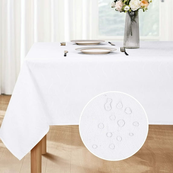 Sevenstars White Tablecloth Rectangle Jacquard Swirl Pattern Table Cover for Kitchen Dinning, 60" x 84"