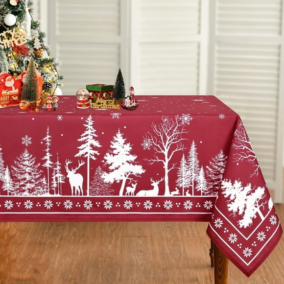 Sevenstars Christmas Tablecloth Red Rectangular Tablecloth Snowflake Table Cover for Dinner Party,60" x 84"
