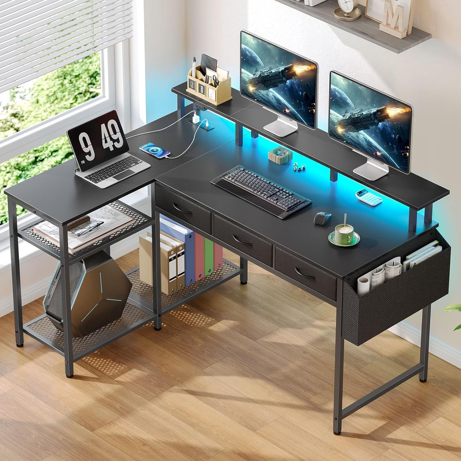 Seventable L Shaped Computer Desk with Drawers, 47 inch Office Desk ...