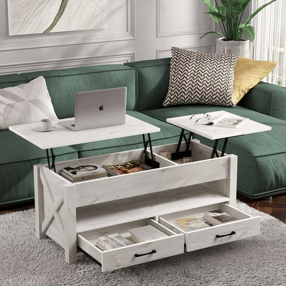 Greenstell Lift Top Coffee Table 47.2"with Drawers and Hidden Compartment,Gray
