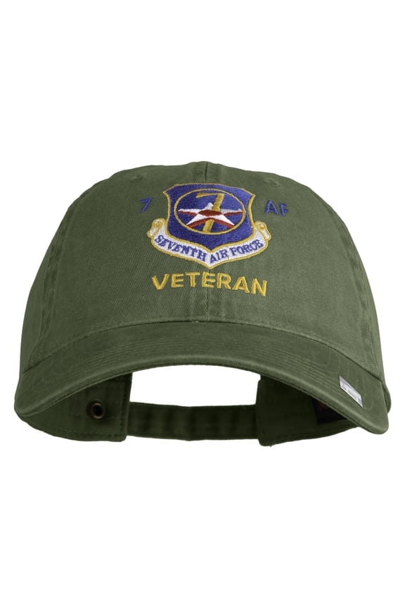 Seventh Air Force Veteran Embroidered Washed Solid Pigment Dyed Cotton Twill Brass Buckle Cap - Olive OSFM