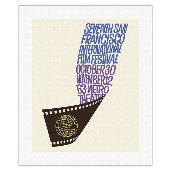 Seventh Annual 1963 San Francisco International Film Festival - Vintage Film Festival Poster by Saul Bass - Fine Art Rolled Canvas Print 16in x 20in