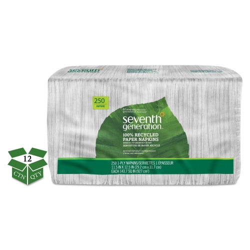 100% Recycled Napkins, 1-Ply, 11 1/2 x 12 1/2, White, 250/Pack, 12 Packs/Carton 100% Recycled Napkins, 1-Ply, 11 1/2 x 12 1/2, White, 250/Pack, 12 Packs/Carton