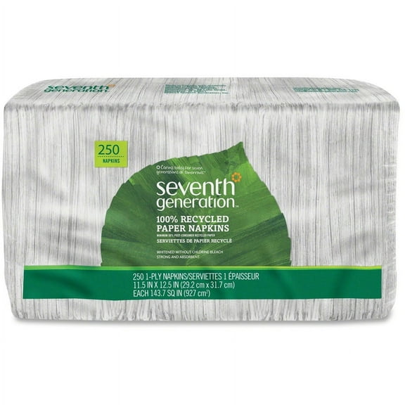 Seventh Generation 100% Recycled Paper Napkins - 1 Ply - 11.50" x 12.50" - White - Paper - Soft, Absorbent, Hypoallergenic, Non-chlorine Bleached, Fra | Bundle of 2 Packs