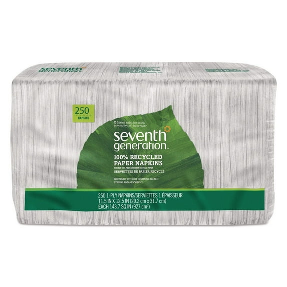 Seventh Generation 13713 11-1/2 in. x 12-1/2 in. 1-Ply 100% Recycled Napkins - White (250/Pack)