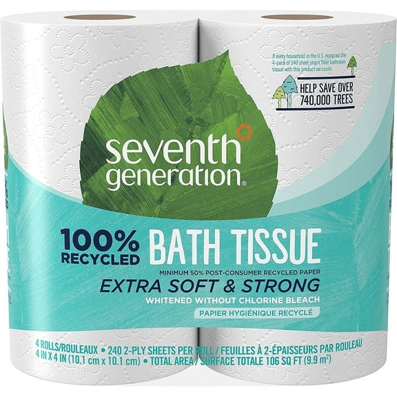 Seventh Generation 2-Ply White Toilet Paper Made with 100% Recycled Paper - 4 Rolls