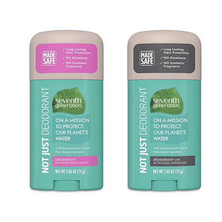Seventh Generation Aluminum-Free Deodorant Variety Pack Powder Fresh, Activated Charcoal, 2.65 oz 2 Count