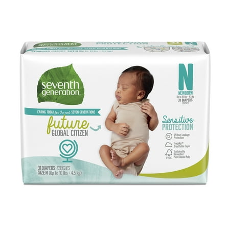 Seventh Generation Baby Diapers Sensitive Protection Free & Clear Size Newborn 31 count