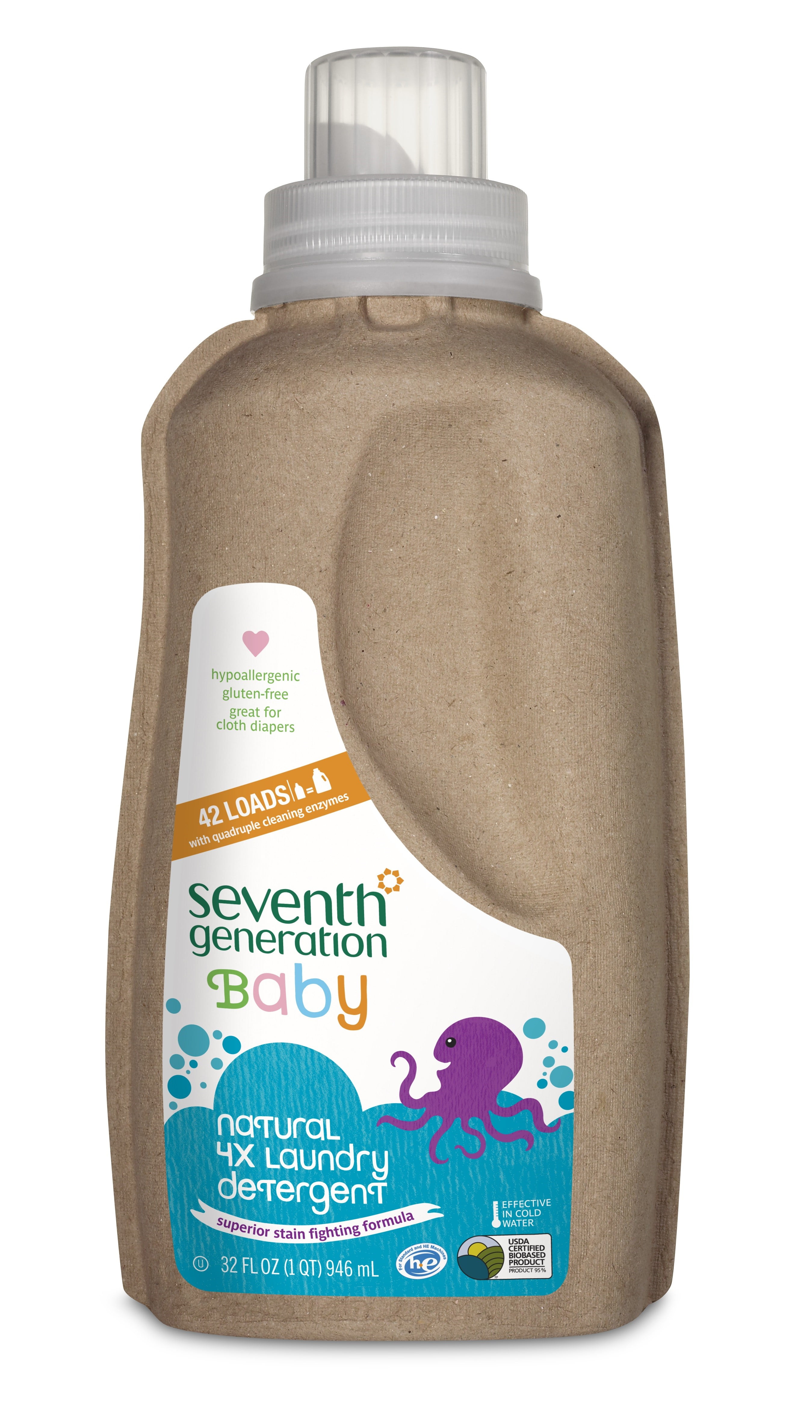 Seventh Generation Baby Natural 4X Laundry Detergent, Unscented, 42