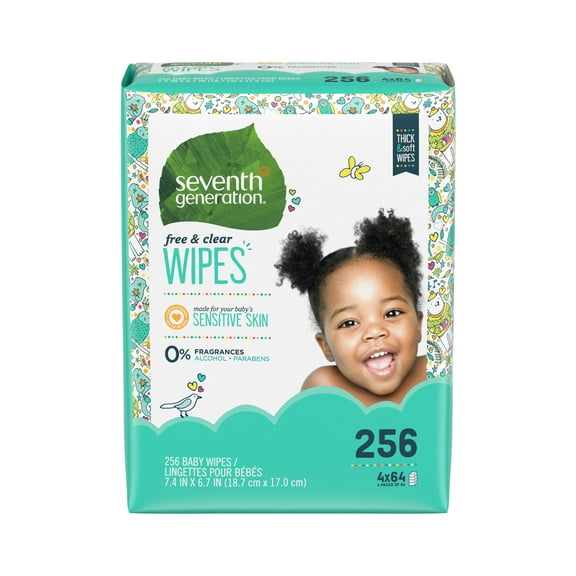 Seventh Generation Baby Wipes Refill Sensitive Protection Unscented baby wipes with Tape Seal 256 count