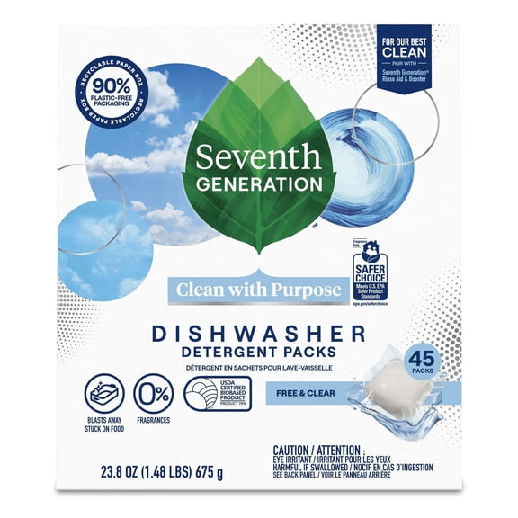 Seventh Generation Clean with Purpose Dishwasher Detergent Pods, Free & Clear, 45 Count