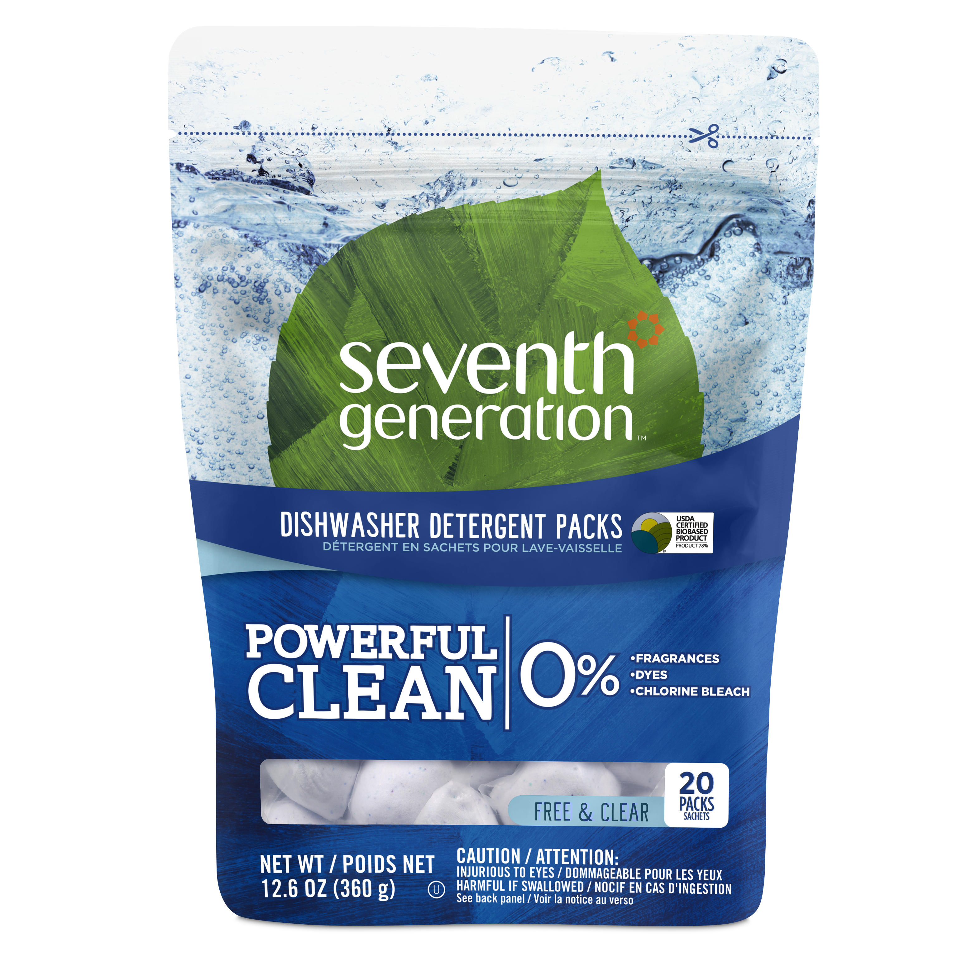 Seventh Generation Clean with Purpose Free and Clear Dishwasher Detergent, 12.6 oz, 20 Count - image 1 of 8