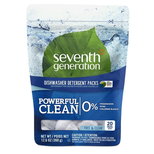 Seventh Generation Clean with Purpose Free and Clear Dishwasher Detergent, 12.6 oz, 20 Count