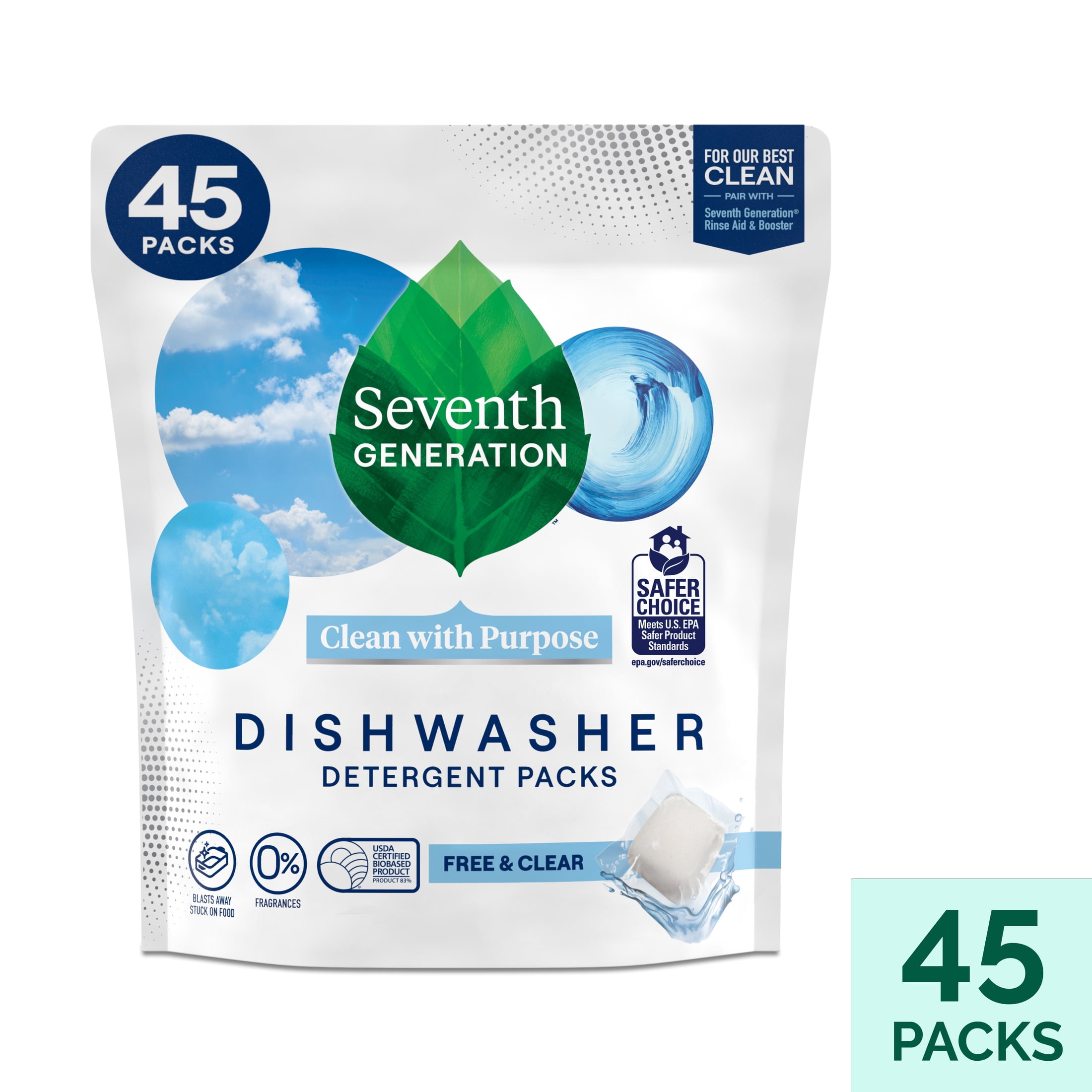 Seventh Generation Triple Action Dishwasher Detergent Packs Free & Clear -- 16 Packs