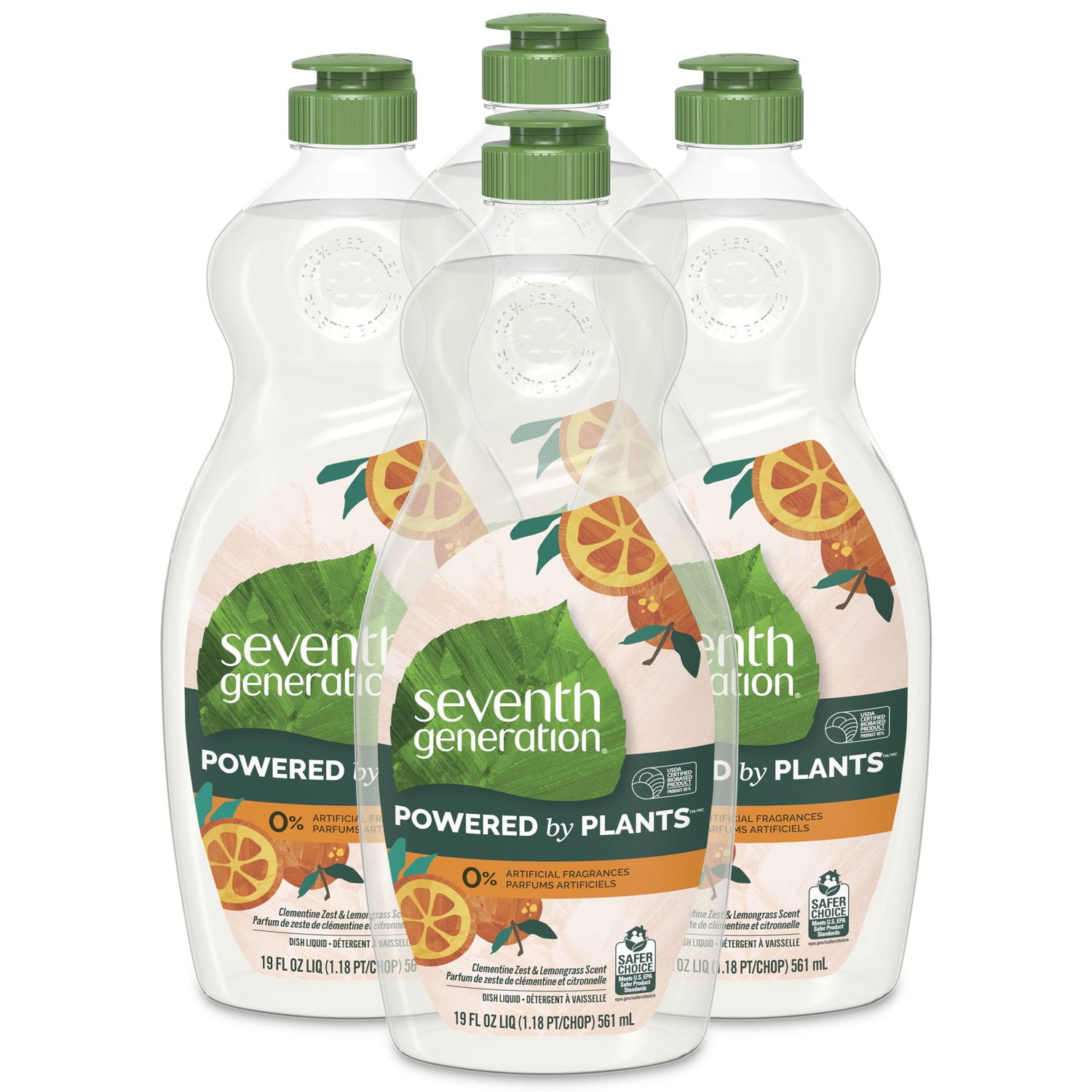 Seventh Generation Clean with Purpose Liquid Dish Soap, Clementine Zest & Lemongrass Scent, 19 fl oz, 4 Count