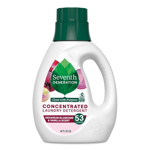 Seventh Generation Concentrated Laundry Detergent, Stain Fighting Formula, Geranium Blossom & Vanilla, 40 Oz (53 Loads)