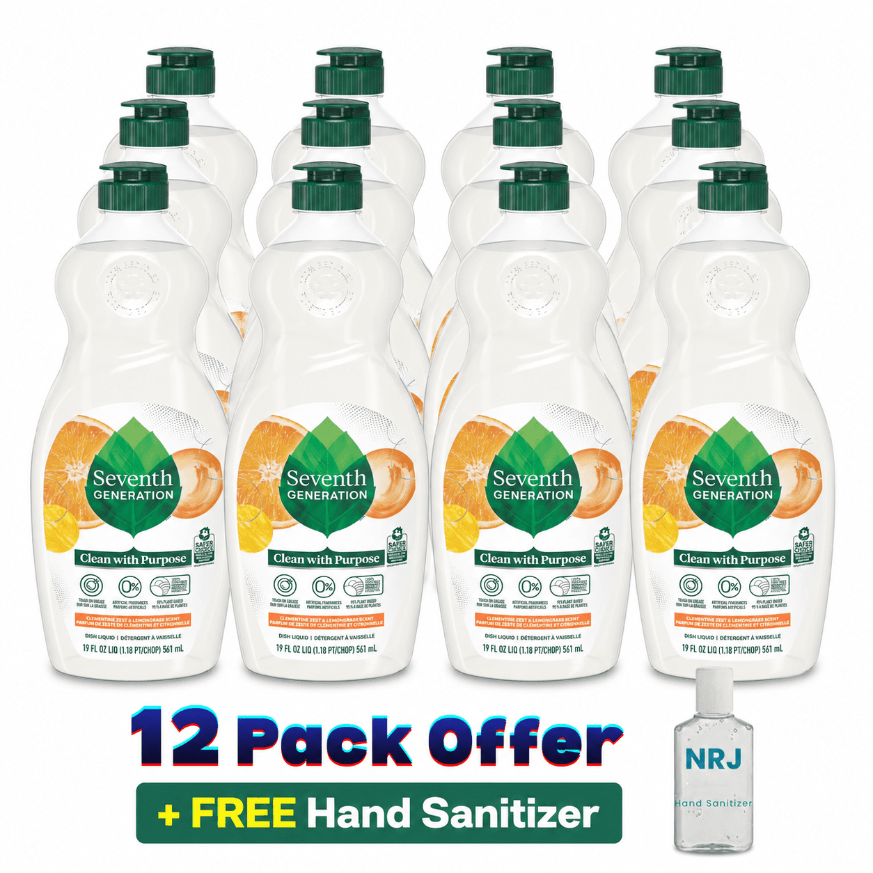 Seventh Generation Dish Soap Liquid, Clementine Zest & Lemongrass, 19 fl oz