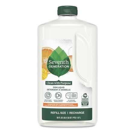 Seventh Generation Dish Soap Refill Dishwashing Liquid Soap, Clementine Zest Lemongrass, 50 fl oz