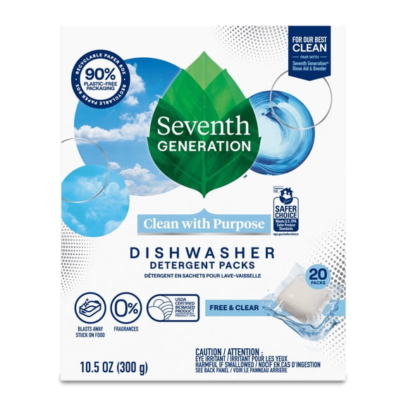 Seventh Generation Dishwasher Detergent Packs for sparkling dishes Free & Clear Dishwasher tabs 20 count