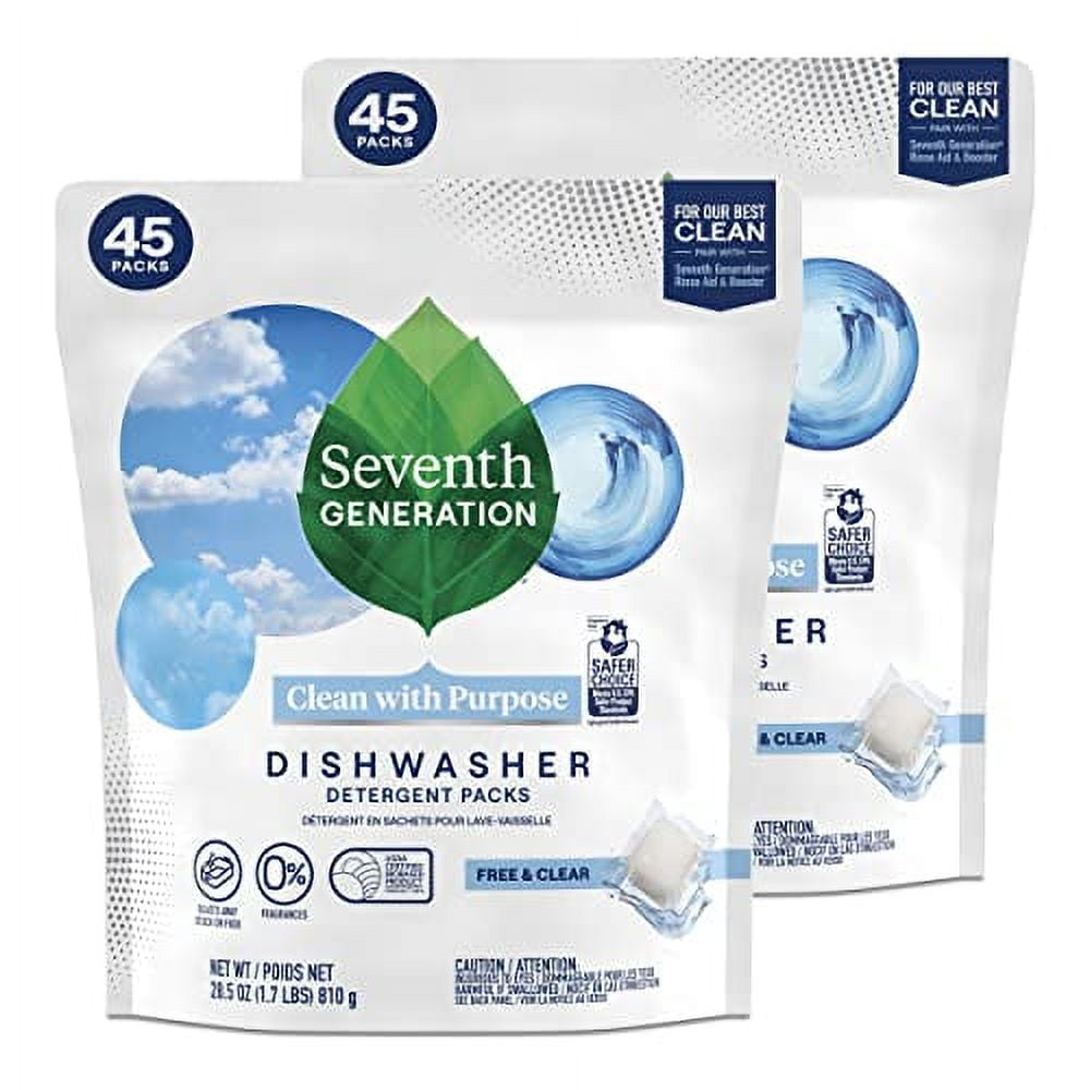 Seventh Generation Dishwasher Detergent Packs, Free & Clear, 45 count